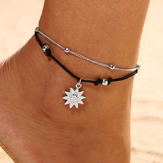 Black Alloy Beaded Sun Layered Anklet