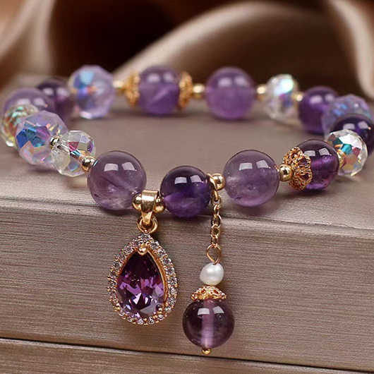 Purple Waterdrop Design Rhinestone Beaded Bracelet