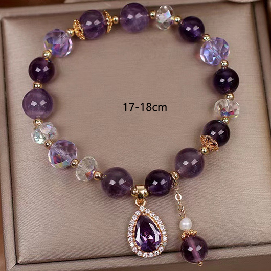 Purple Waterdrop Design Rhinestone Beaded Bracelet