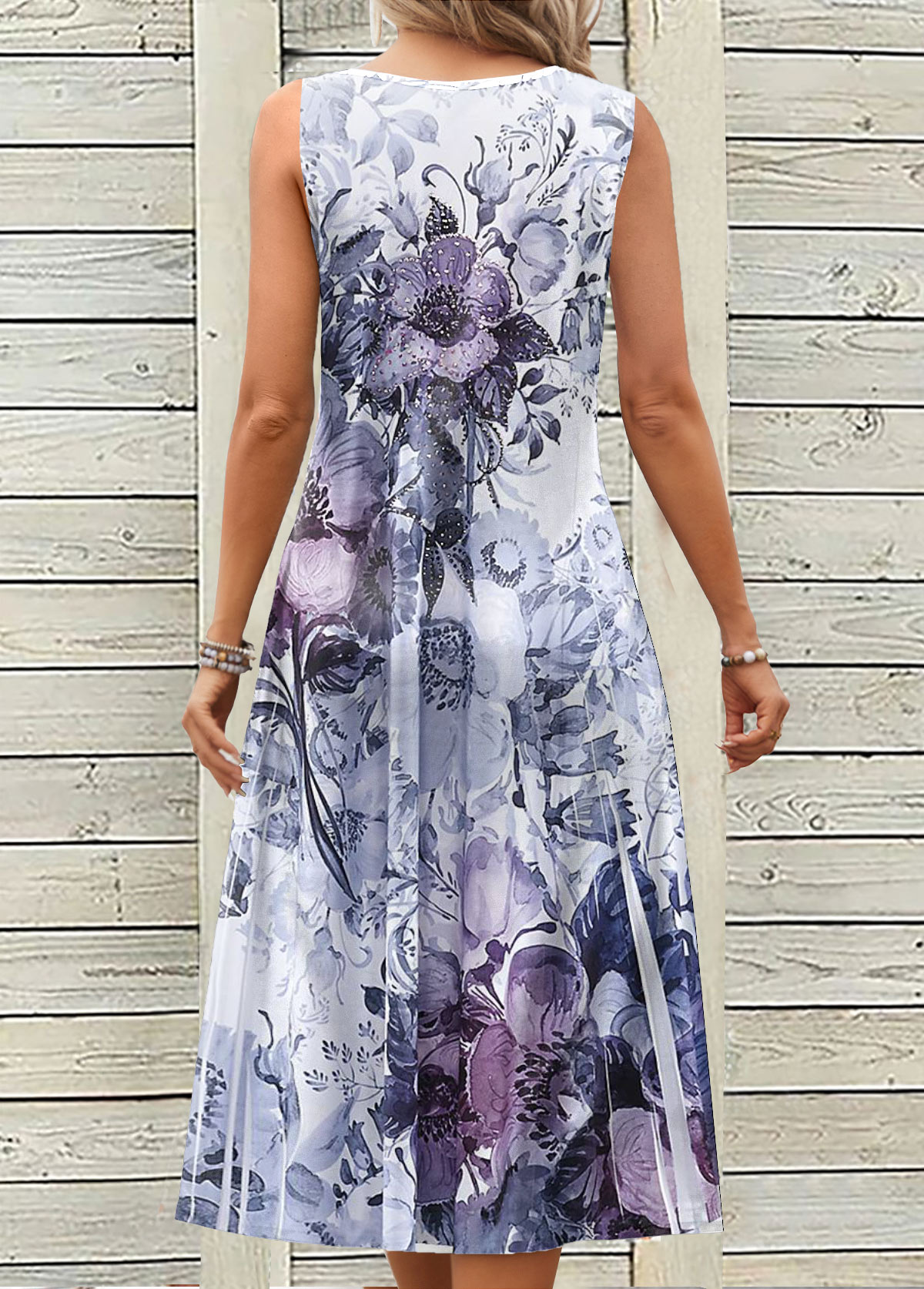Dusty Purple Breathable Floral Print A Line Sleeveless Dress