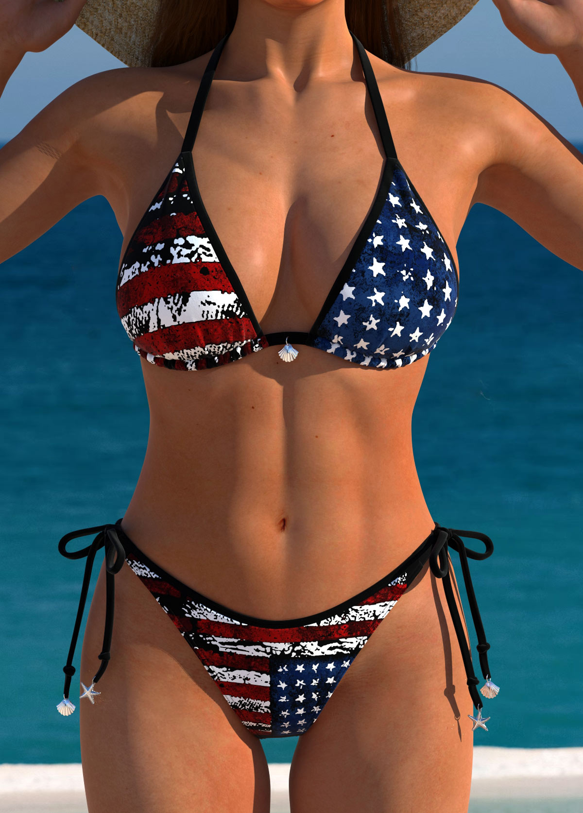 Bowknot American Flag Print Red Bikini Set