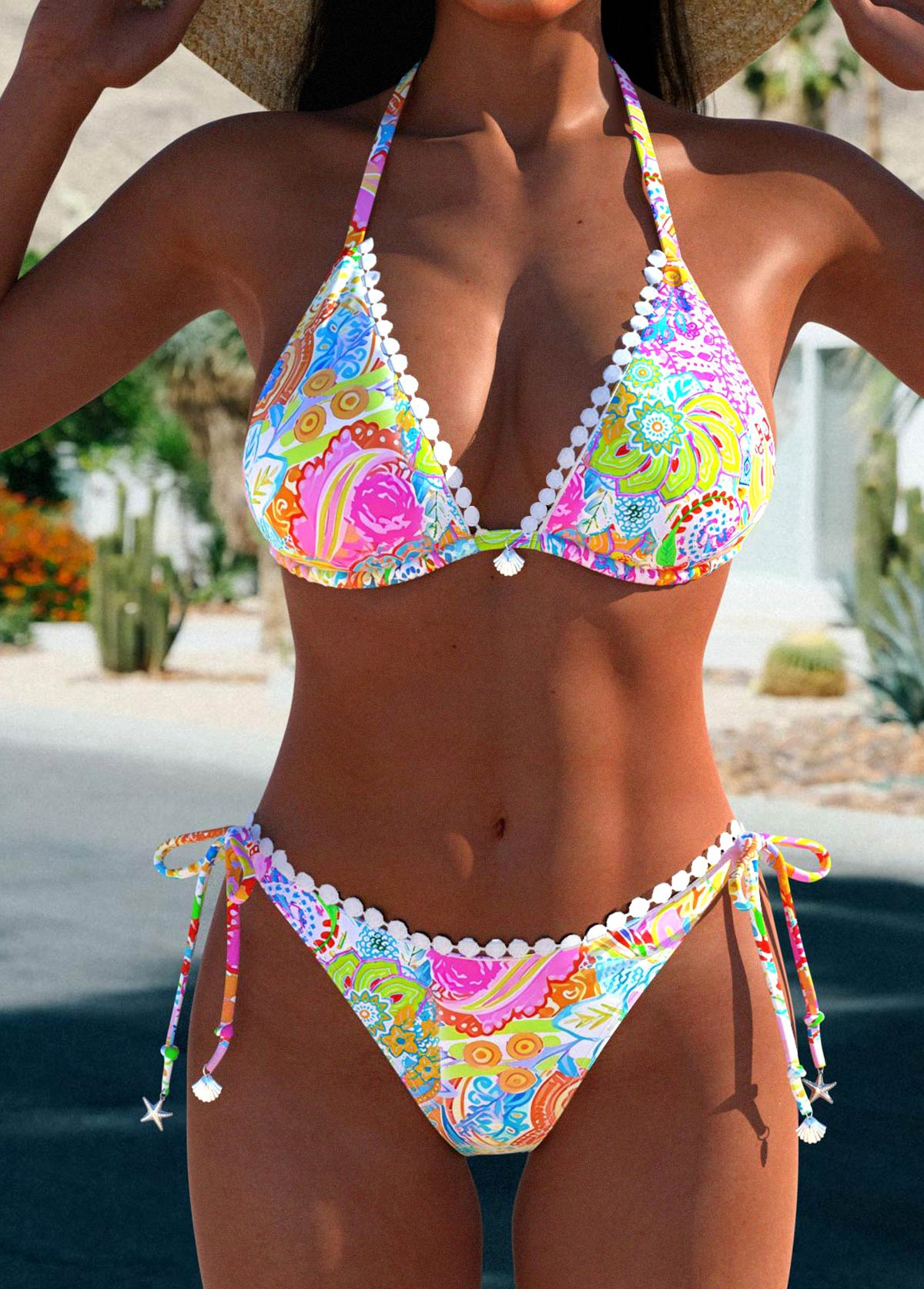 Patchwork Geometric Print Multi Color Bikini Set