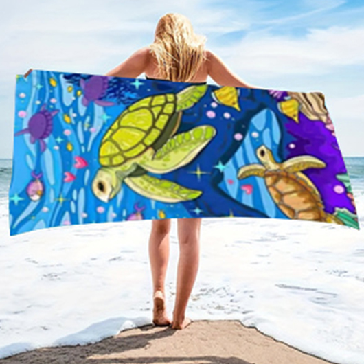 Multi Color Marine Life Print Beach Blanket