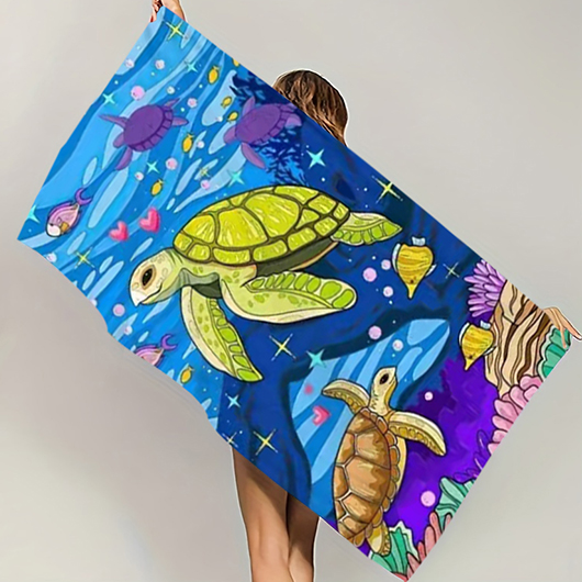 Multi Color Marine Life Print Beach Blanket
