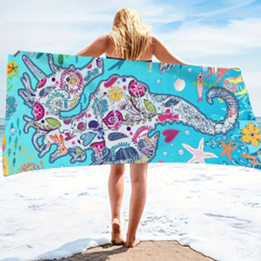 Cyan Marine Life Print Beach Blanket