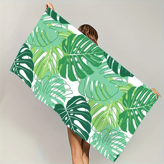 Grass Green Leaf Print Beach Blanket