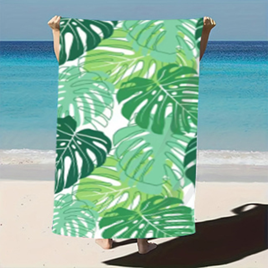 Grass Green Leaf Print Beach Blanket