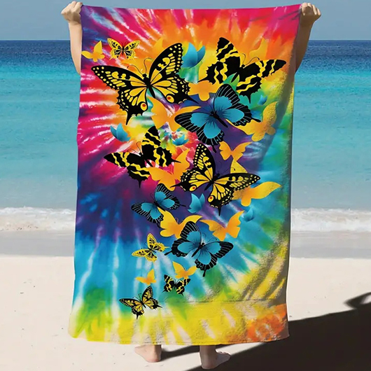 Rainbow Color Butterfly Print Beach Blanket