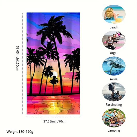 Multi Color Tropical Plants Print Beach Blanket