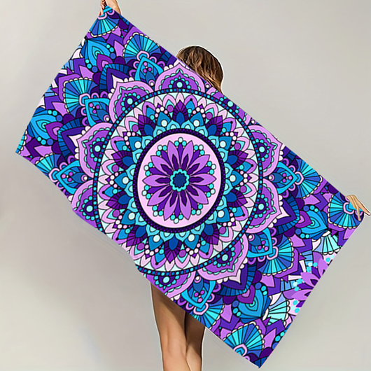 Violet Floral Tribal Print Beach Blanket
