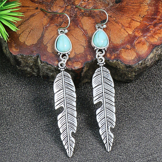 Silvery White Alloy Feathers Design Earrings