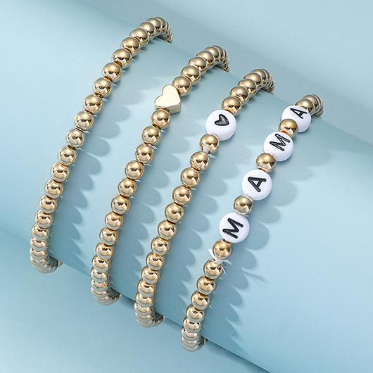 Gold Letter Heart Print Bracelets Set