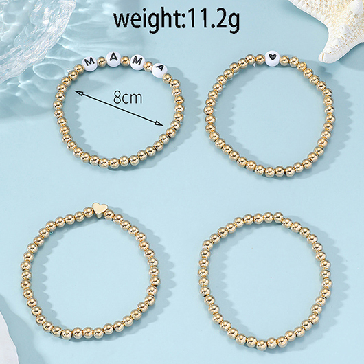 Gold Letter Heart Print Bracelets Set