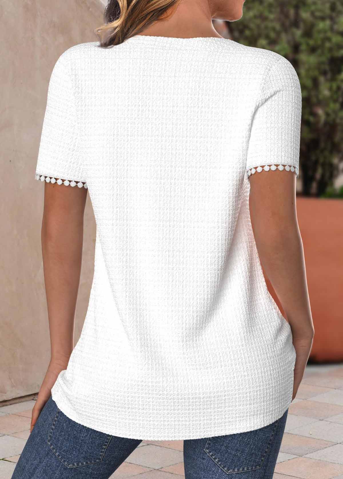 White Patchwork Short Sleeve Round Neck T Shirt