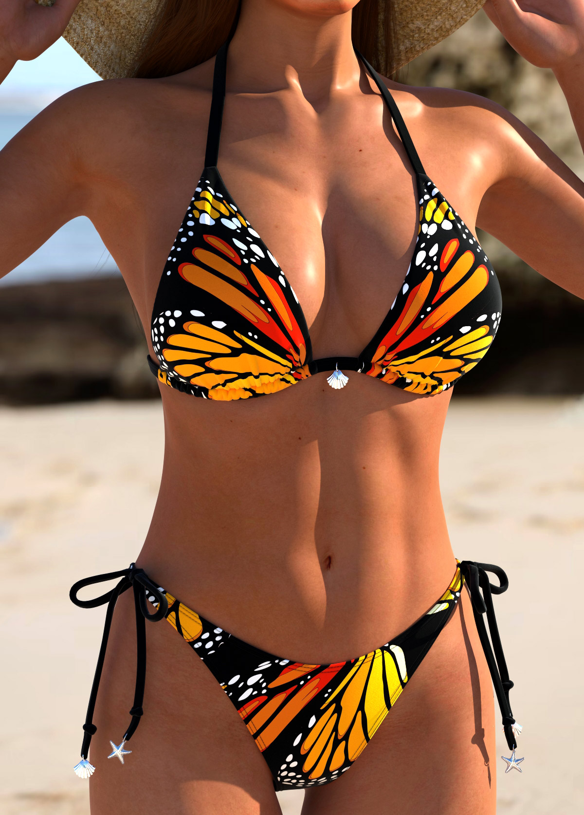 Tie Butterfly Print Orange Bikini Set