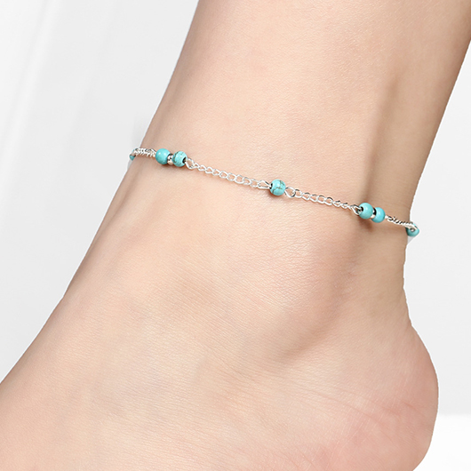 Mint Green Turquoise Beaded Alloy Anklet