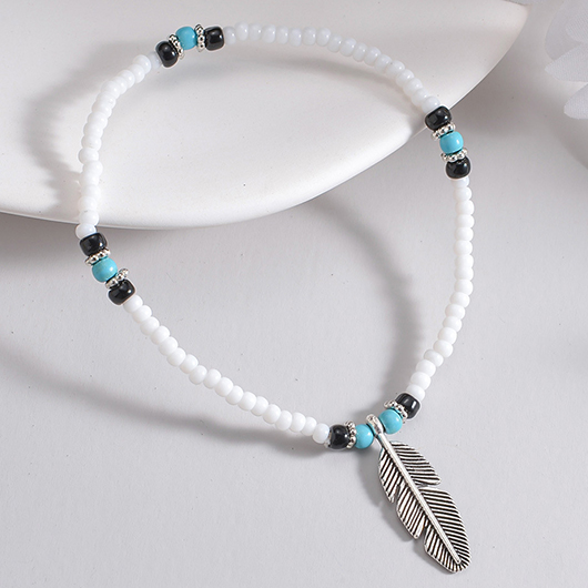 Silver Bohemian Feather Design Polyresin Anklet