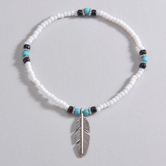 Silver Bohemian Feather Design Polyresin Anklet