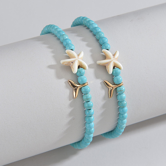 Mint Green Beaded Starfish Adjustable Anklets