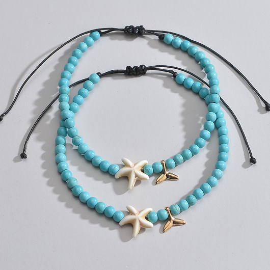 Mint Green Beaded Starfish Adjustable Anklets