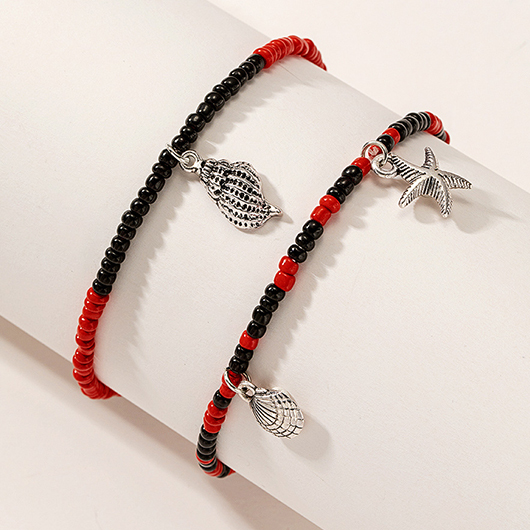 Black Starfish Beaded Conch Shell Anklets