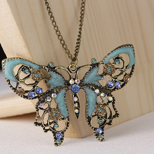 Light Blue Butterfly Hollow Alloy Necklace