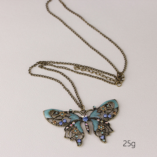 Light Blue Butterfly Hollow Alloy Necklace