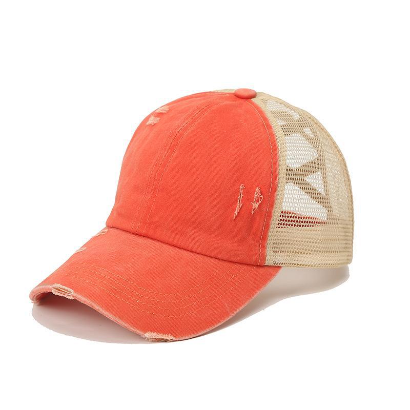 Orange Mesh Patchwork Detail Baseball Cap | picture 