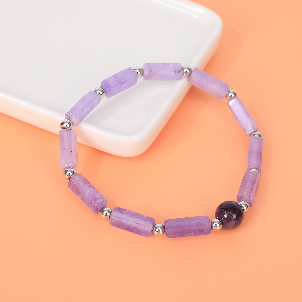 Beaded Light Purple Square Design Bracelet