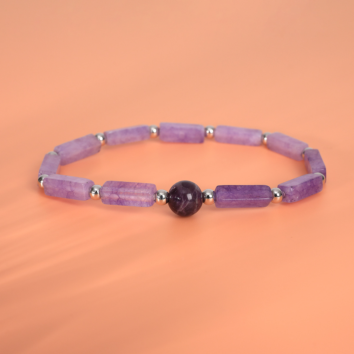 Beaded Light Purple Square Design Bracelet