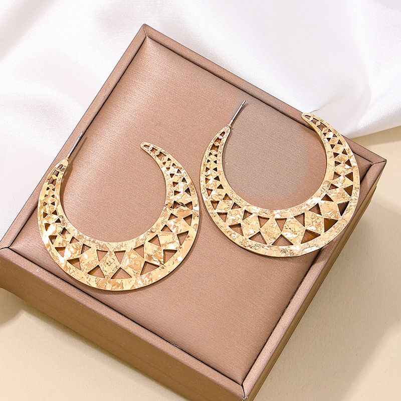 Gold Cutout Design Moon Alloy Earrings