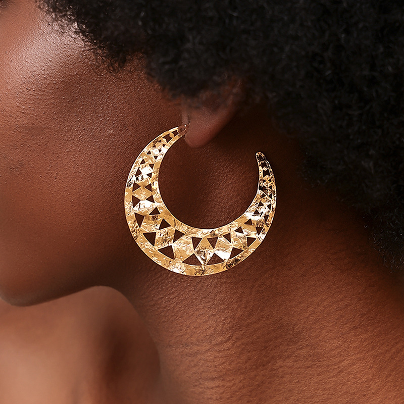 Gold Cutout Design Moon Alloy Earrings