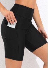 High Waisted Black Pocket Swim Shorts