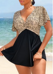 Patchwork Geometric Print Light Camel Swimdress and Panty | thumb picture 