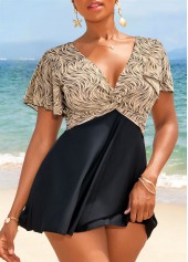 Patchwork Geometric Print Light Camel Swimdress and Panty | thumb picture 