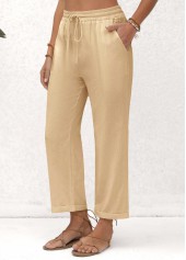 Beige Pocket Elastic Waist High Waisted Pants | thumb picture 