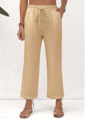 Beige Pocket Elastic Waist High Waisted Pants | thumb picture 