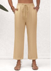 Beige Pocket Elastic Waist High Waisted Pants