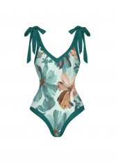 Floral Print Turquoise One Piece Swimwear and Skirt | thumb picture 