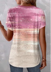 Pink Patchwork Ombre Short Sleeve V Neck T Shirt | thumb picture 