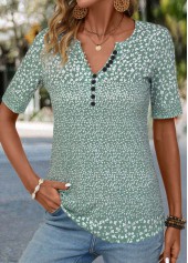Sage Green Button Ditsy Floral Print T Shirt | thumb picture 