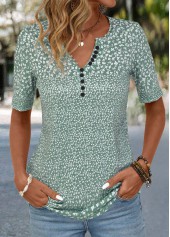Sage Green Button Ditsy Floral Print T Shirt | thumb picture 