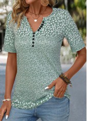 Sage Green Button Ditsy Floral Print T Shirt | thumb picture 