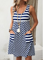 Navy Pocket Striped A Line Sleeveless Scoop Neck Dress | thumb picture 