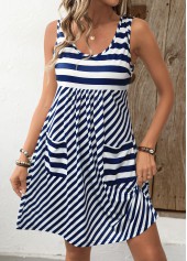 Navy Pocket Striped A Line Sleeveless Scoop Neck Dress | thumb picture 