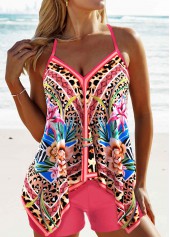 Handkerchief Hem Leopard Coral Tankini Set