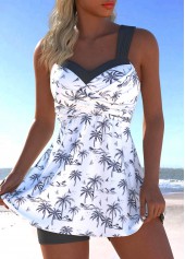 Surplice Tropical Plants Print White Swimdress and Shorts