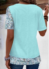 Light Blue Patchwork Tribal Print Short Sleeve T Shirt | thumb picture 
