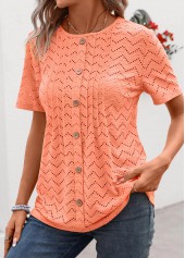 Orange Tuck Stitch Short Sleeve Round Neck T Shirt | thumb picture 
