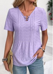 Light Purple Circular Ring Short Sleeve V Neck Blouse | thumb picture 